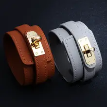 Модные широкие кожаные очаровательные браслеты металлическая пряжка золотого цвета браслет ювелирные браслеты аксессуары для женщин