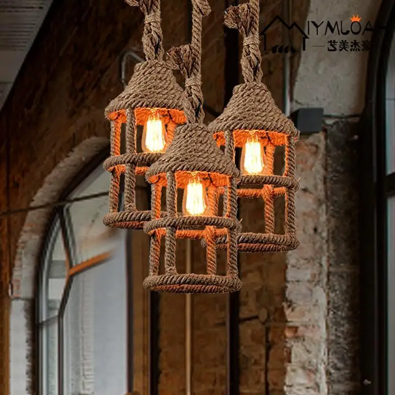 

American Country Iron Rope Lamp Loft Personality Retro Restaurant Bar Room Bar Coffee Small Chandelier luminaire