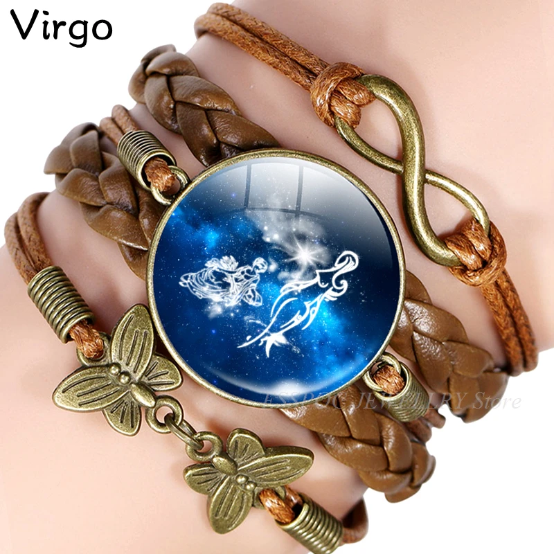 Virgo 12 созвездий, винтажный браслет, знаки зодиака, кожаные браслеты, подарок на день рождения унисекс, Прямая поставка - Окраска металла: Virgo