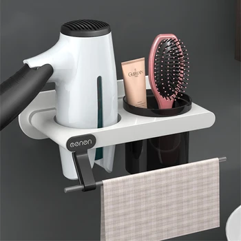 

Multi-function Hair Dryer Rack Wall-mounted Suction Cup Bathroom Towel Storage HolderToothpaste toothbrush comb Storage Box