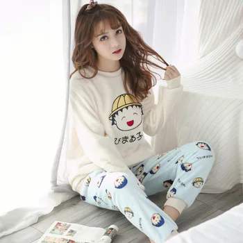 

Two Piece Set Winter Mickey Pyjamas Pjs Women Thick Warm Coral Flannel Home Clothes Plus Size Sleepwear Pijama Mujer Femme Sets