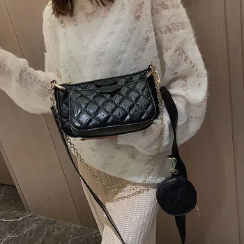 

Lady Fashion Single Shoulder Bags And Small Crossbody Bags Solid Color Zipper Coin Purse Women Bags 3 Piece Set For Selling