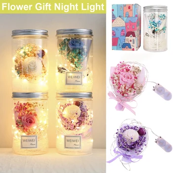 

Sale LED Night Light Romantic Rose Jar Bottle Light Artificial Rose Fairy Light For Wedding Birthday ValentineS Day Gift Decor