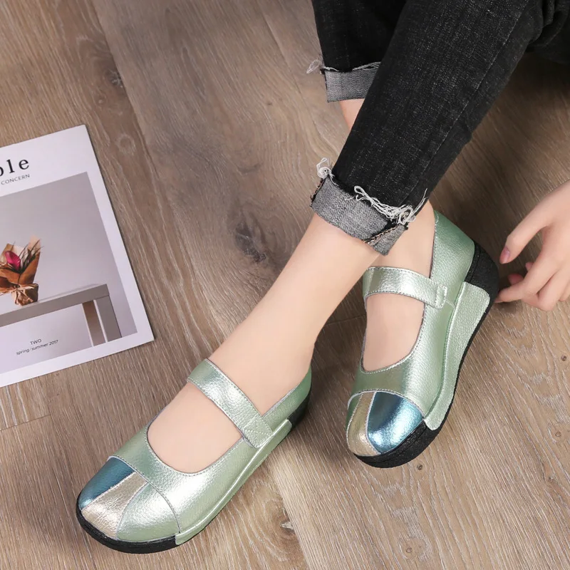 

2020 Spring Summer New Style Ethnic-Style WOMEN'S Shoes Cowhide Mixed Colors Retro Platform Heel Leather Shoes Semi-high Heeled