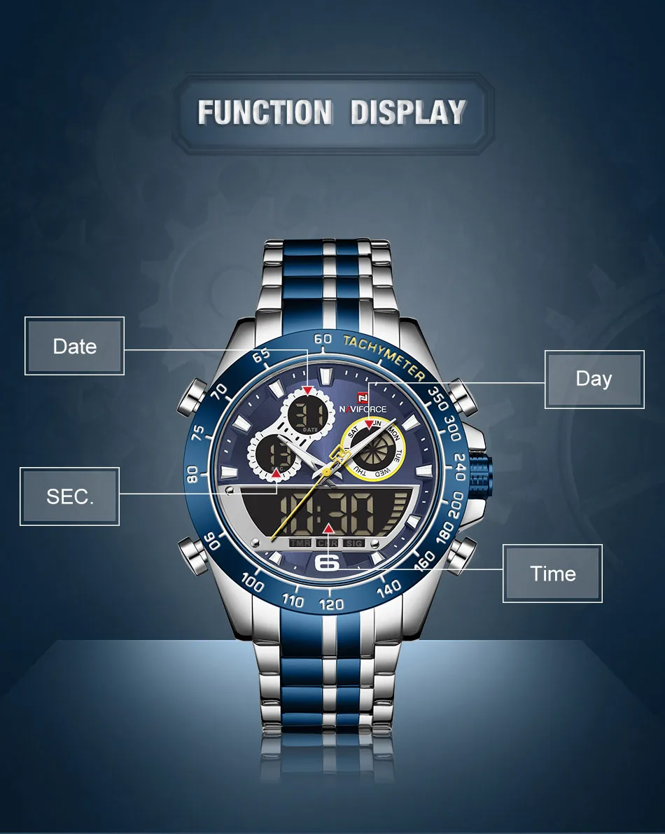 NAVIFORCE New Watches for Men Top Luxury Brand Big Sports Quartz Watch Mens Stainless Steel Chronograph Clock Relogio Masculino
