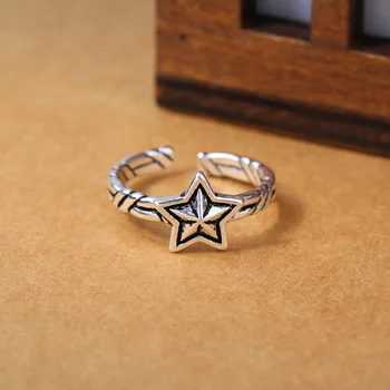 

2020 New Punk Vintage Star Thai Silver Rings Personality Open Size Rings For Women Men Jewelry 925 Sterling Silver S-R551