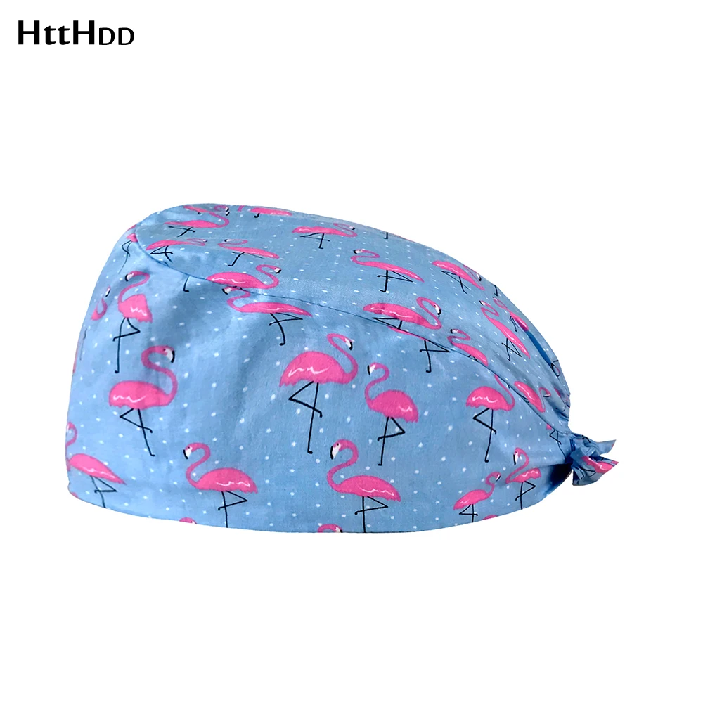 

unisex scrub accessorie cartoon print blue Flamingo scrub cap kid Health Service Center scrub hat Pension house work Elastic cap
