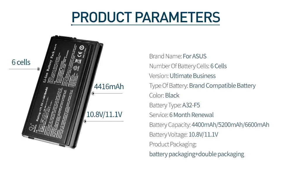 4400 мА/ч, 11,1 В 6 ячеек Аккумулятор для ноутбука ASUS A32-F5 F5 F5GL F5C F5M F5N F5RA F5RI F5SL F5Sr F5V F5VI F5VL X50RL X50SL X50V X59