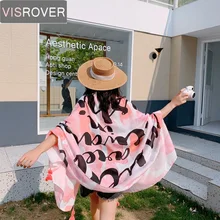 Женский хлопковый шарф с буквенным принтом Visrover, роскошный брендовый шарф-хиджаб в розовую полоску, парео-пончо, лето 2019(China)