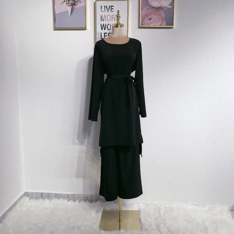 Abaya Дубай мусульманский Топ ансамбль Femme Musulmane 2 шт. Pantalon Оман Пакистан турецкая исламская одежда женский хиджаб платье комплект