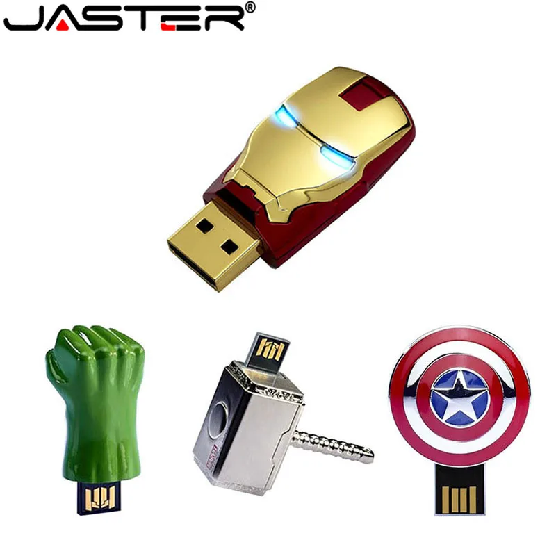 JASTER модный Мстители Железный человек светодиодный флеш-накопитель USB флеш-накопитель карта памяти 4 ГБ 16 ГБ 32 ГБ 64 г металлическая Флешка usb креативный