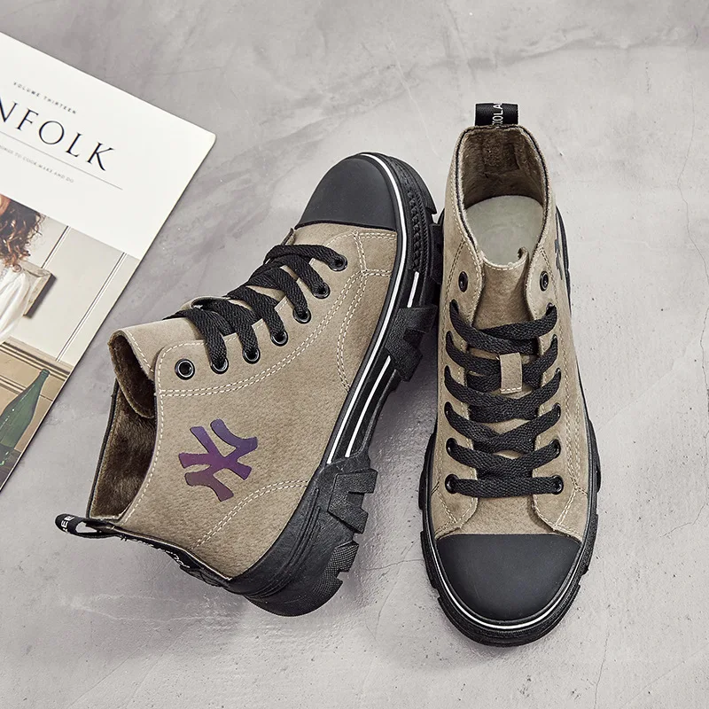 

2019 Versatile Online Celebrity WOMEN'S Shoes Women's Breathable Grained Pig Skin Winter New Style Hight-top plus Velvet Nap Cas