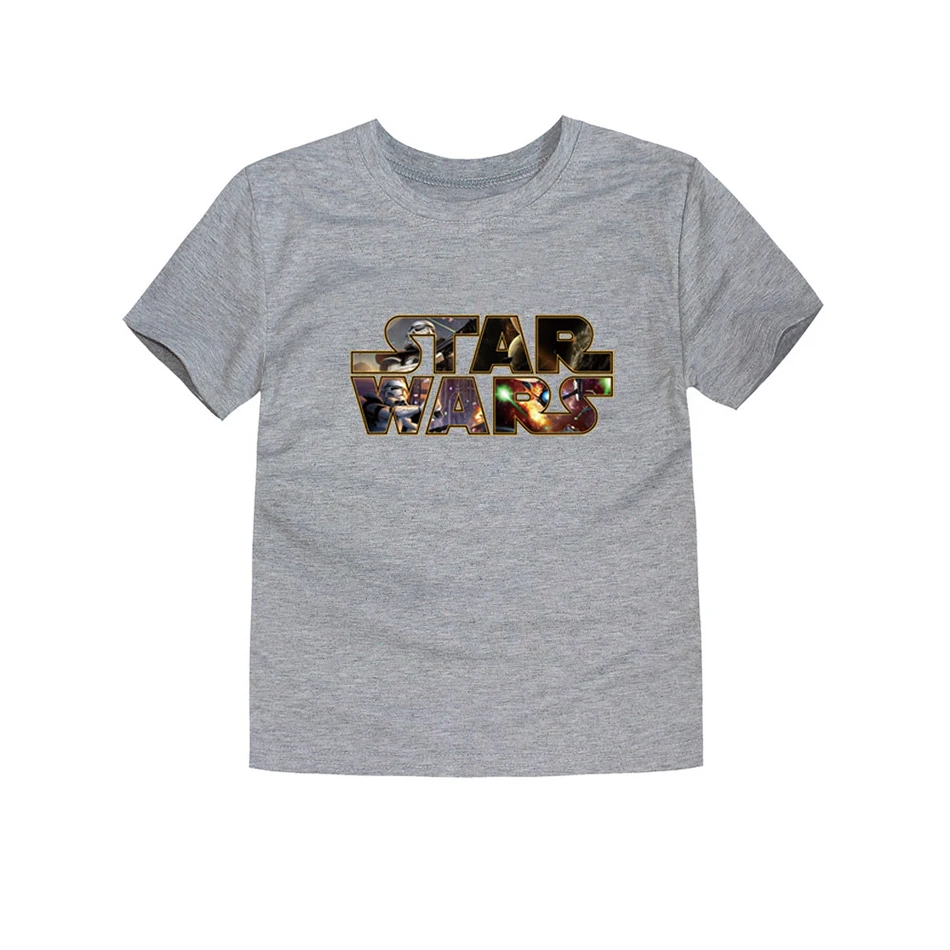 Детская футболка Star Wars, Детская футболка с принтом короткий рукав футболки для мальчиков и для девочек; Детские топы для От 2 до 14 лет - Цвет: Gray