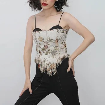 

Vintage Tassel Strapless Tanks Fashion New Women 2020 Spring Off Shoulder Small Fresh Casual Backless Minority Top GCC3152