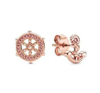 

925 Sterling Silver Earring Rose Helm & Anchor Stud Earrings For Women Wedding Party Fashion Jewelry