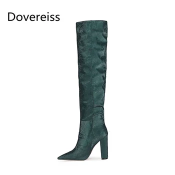 

Dovereiss Fashion Women's Shoes Winter suede sexy brown Pointed Toe Pure color Block heels new Ladies Boots Knee High Boots 47