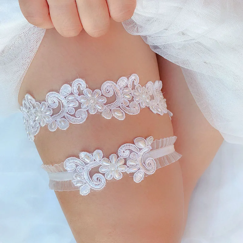 LW33 SLBRIDAL, сексуальный кружевной цветок, кристалл, стразы, жемчуг, свадебная подвязка, пояс для невесты, бедро, нога, кольцо Подвязки для женщин/невесты - Цвет: LW33