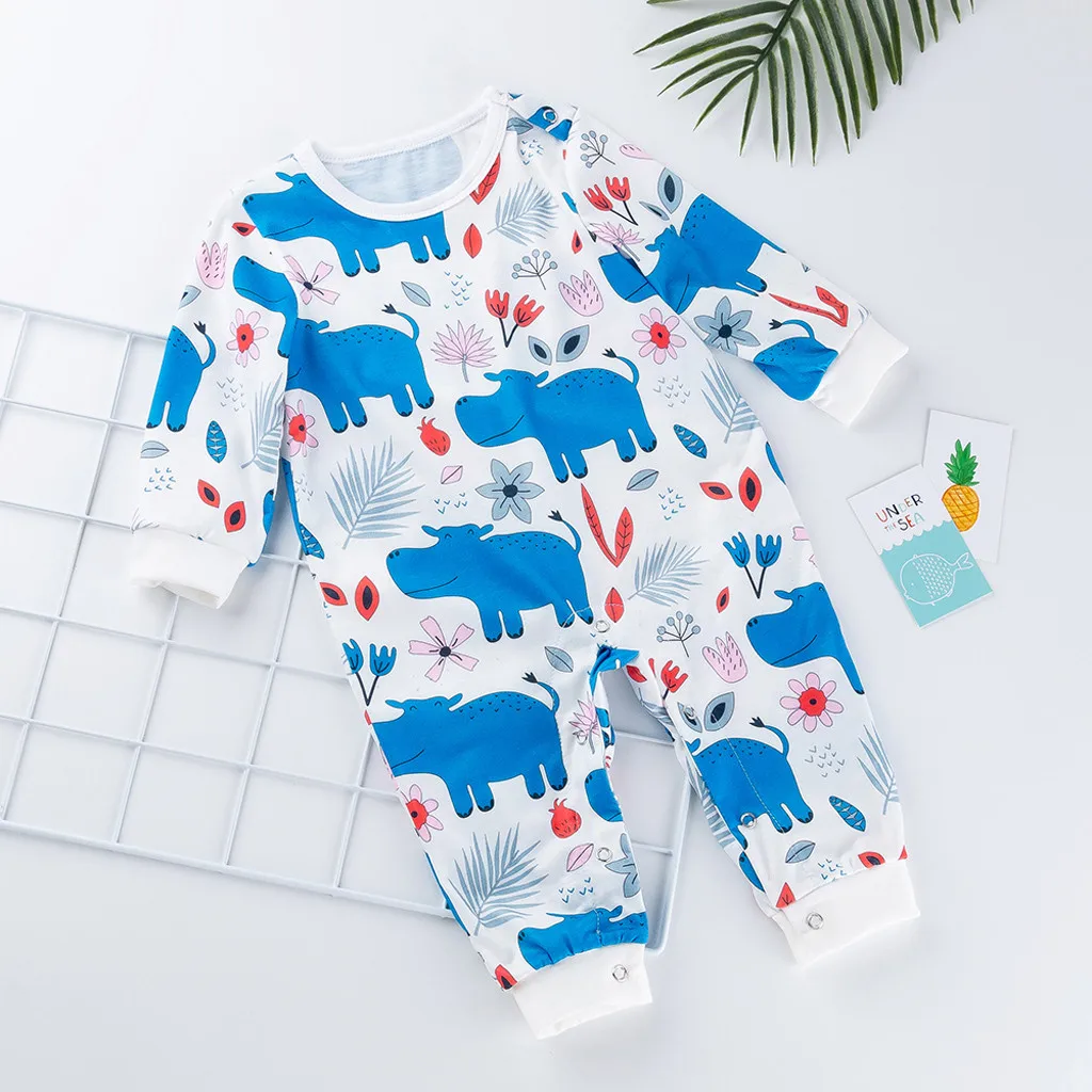 Детский комбинезон Meisje Kleding Kant Bloemen с принтом животных для маленьких мальчиков и девочек, комбинезон с длинными рукавами и карманами