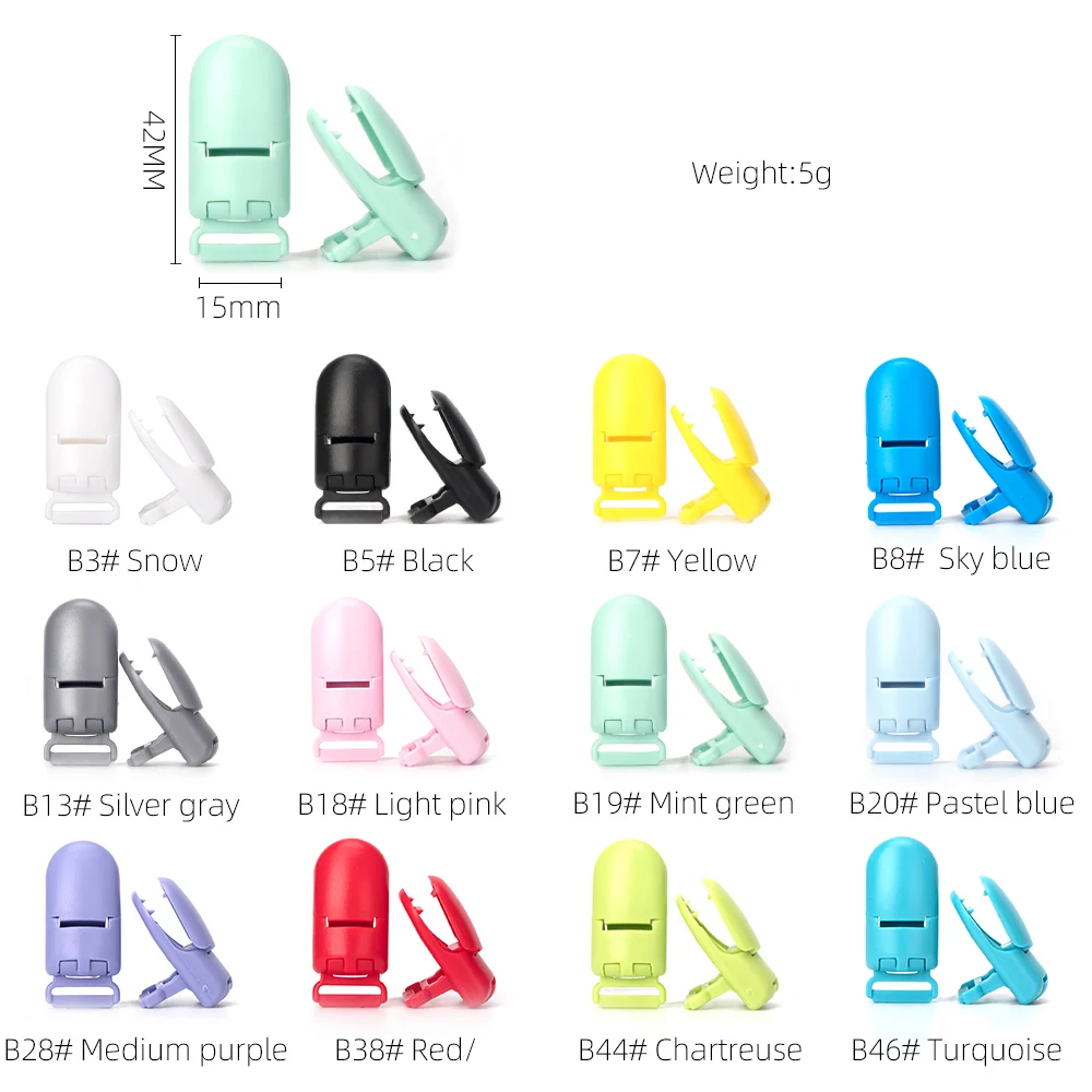 10Pcs Mix Colors 10 шт./лот клипсы для соски 15 мм сплошной Пластик пустышки для младенцев, держатель-застёжка для сделай своими ругами слингобусы детские соски-пустышки держатель для сосок - Цвет: 10Pcs Mix Colors