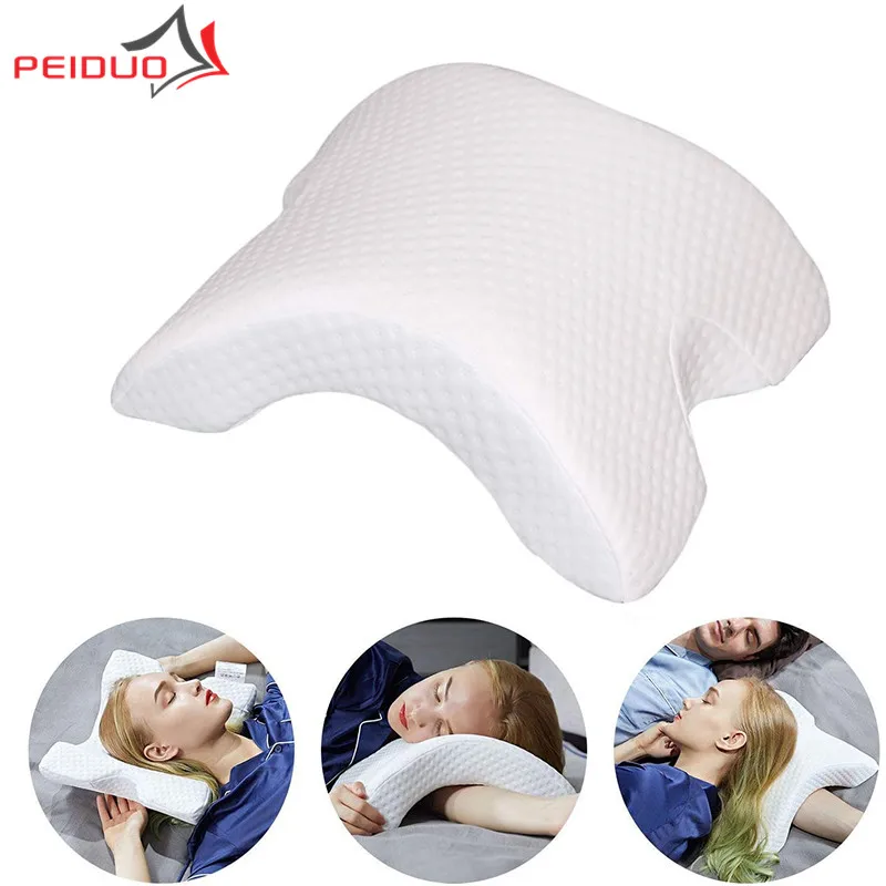 

PEIDUO Memory Foam Pillow Neck Cervical Arched Ice Silk Fabric Pillow for Couples Office Rest Pillows Anti Hand Numb