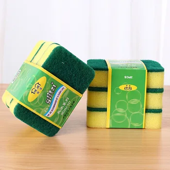 

2018 New Style Hot Selling Three Loaded Scouring Sponge Brush Pot Wash Dishes Spong Mop Scouring Pad