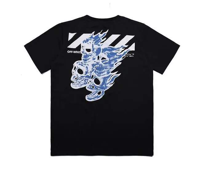 Европейская американская 19SS Off-White OW с принтом черепа для мужчин и женщин, парные модели для влюбленных, Модная хлопковая футболка с круглым вырезом и коротким рукавом