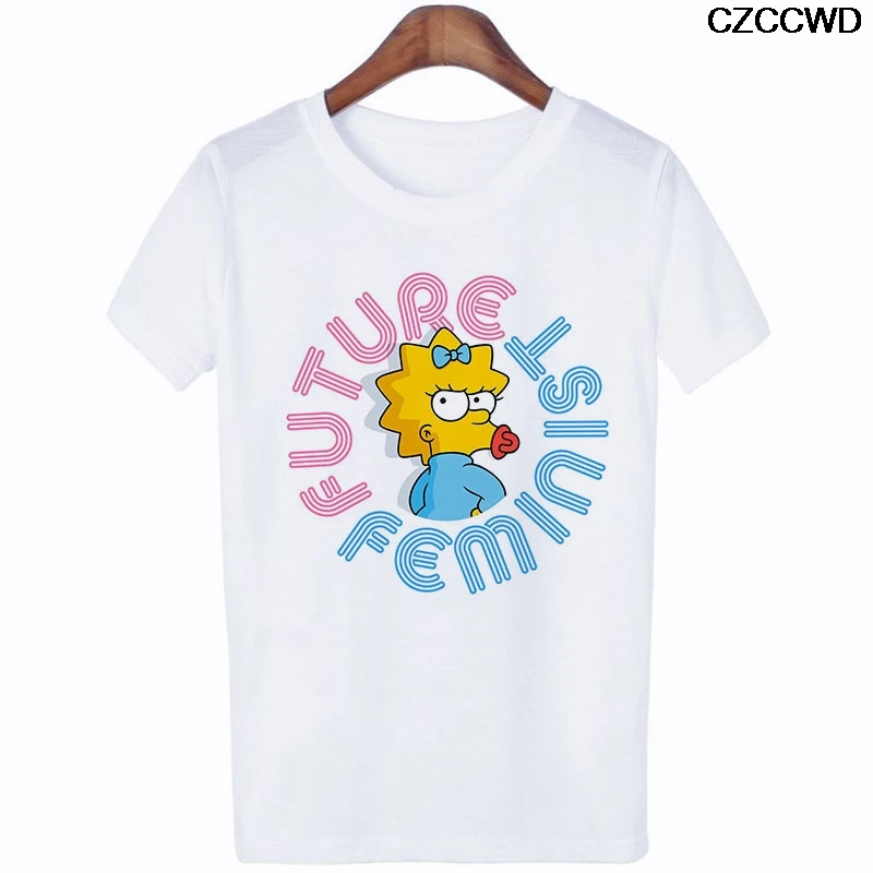 5896 Женская одежда ropa mujer Harajuku Модная белая футболка с надписью «Future Feminist Simpson» уличная футболка для отдыха - Цвет: 5896