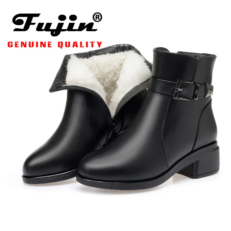 

Fujin Wool Women Snow Boots Leisure Genuine Leather Fur Warm Shoes Fashion Plush Ankle Boots Platform for Women Winter Boots