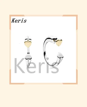 

100% silver sterling 1:1 glamour two hearts earring ring ring original female wedding jewelry 296576