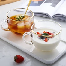 Uniho Золотая оправа стеклянная чашка для завтрака стакан для питья es чайная чашка с ручкой кофейные чашки для эспрессо и кружки термостойкие для ресторана