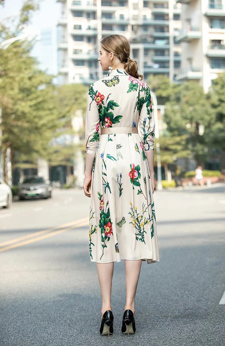 Tingfly Vintage Elegant Flower Butterfly Button Up Office Lady Work Dress  with Bow Sashes Midi Long Dress Haut Plus Size Robes - AliExpress 200000345