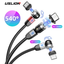 USLION, светодиодный магнитный кабель, 3 в 1, USB, микро-кабель для передачи данных, зарядное устройство, usb кабель type C для iPhone, samsung, кабель для быстрой зарядки