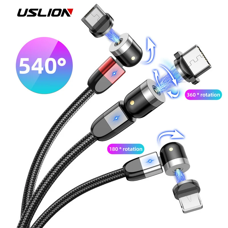 USLION 2020 NEW LED Magnetic Cable 3 IN 1 USB Micro Data Line Charger Type C usb Cable For iPhone Samsung Fast Charging Cable|Mobile Phone Cables| - AliExpress