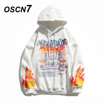 

OSCN7 High Street Plus Velvet Warm Hoodies Men 2020 Winter Japanese Streetwear Harajuku Oversize Hooded Sweatshirt Mens H0634