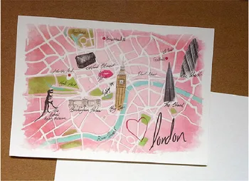 

Pink London Map Double-Sided Colourful Illustration Retro Greeting Card 1pcs Delicate Classical Retro Recycled Postcard Gift