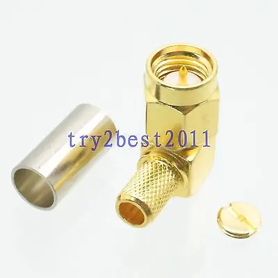 

DHL/EMS 100 Sets*1pce Connector SMA plug pin crimp RG58 RG142 LMR195 RG400 RF COAXIAL Right angle -C1