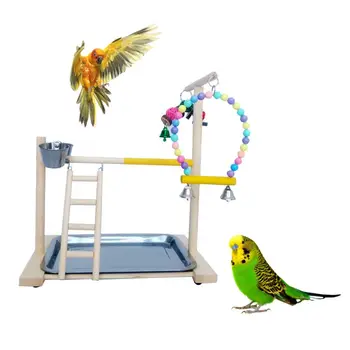 

Wooden Bird Perch Stand Parrot Platform Playground Interactive Toys Cage Decor