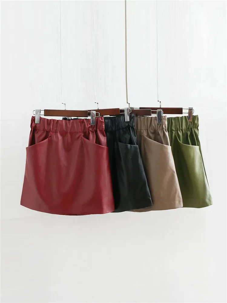 

Z2018 Europe And America Autumn And Winter New Style WOMEN'S Dress Pocket with Imitation Leather Mini Skirt 3046/238 3046238