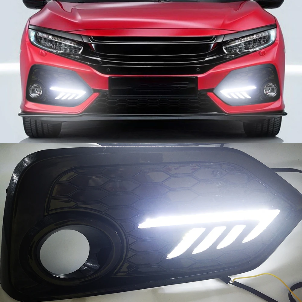 2 шт. для Honda CIVIC хэтчбек дневной ходовой светильник светодиодный DRL противотуманный светильник дальнего света желтый указатель поворота