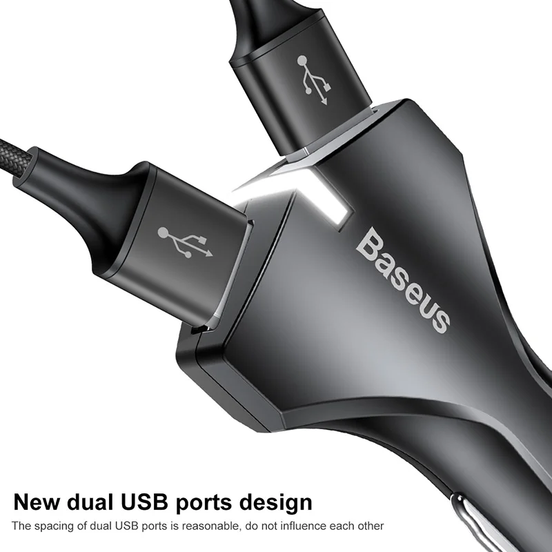 Baseus Dual USB зарядное устройство для мобильного телефона Быстрая зарядка 3,0 Dual Usb для IPhone X Max Ipad планшет автомобильное USB зарядное устройство адаптер Автомобильное зарядное устройство