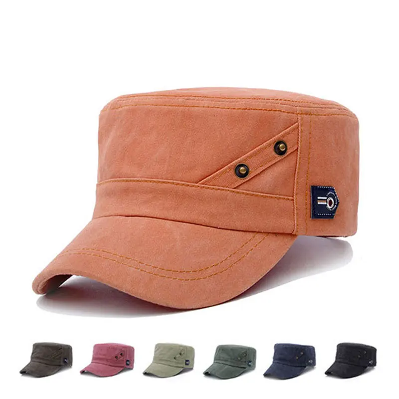 

Baseball Cap Solid Color Flat Top Cap Washed Cotton Flat Top Hat Cadet Army Cap Adjustable