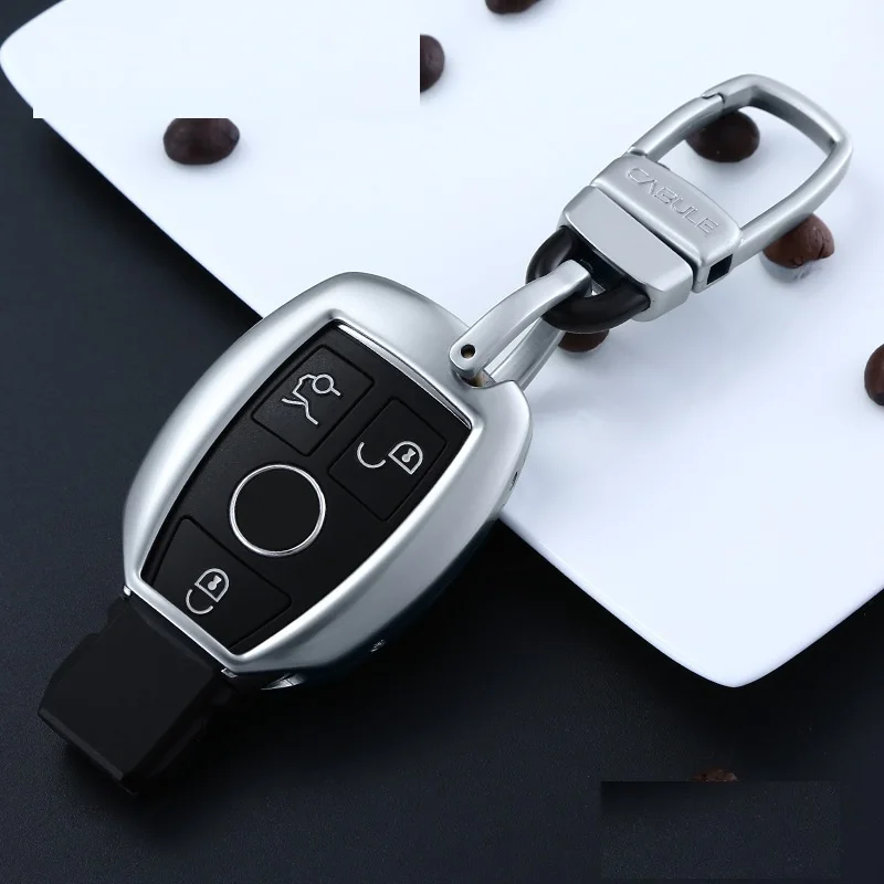 Серебристый Корпусы для ключей зажигания из алюминиевого сплава сумка-Футляр для ключей для Mercedes Benz W204 W205 W212 C E S AMG GLA200 GLC260 GLK C200 S класс C - Название цвета: Серебристый