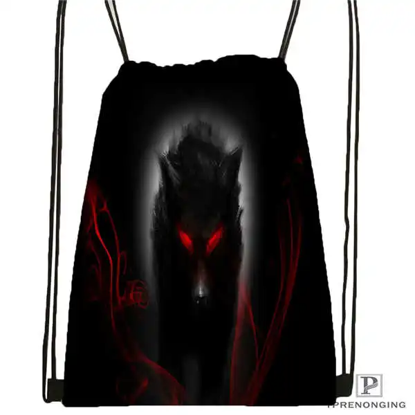 Drawstring Backpack Custom wolf_moon_by_kyghost@ 01-походная сумка на шнурке милый рюкзак для детей(черная спинка) 31x40 см#180611-03-107 - Цвет: Drawstring Backpack