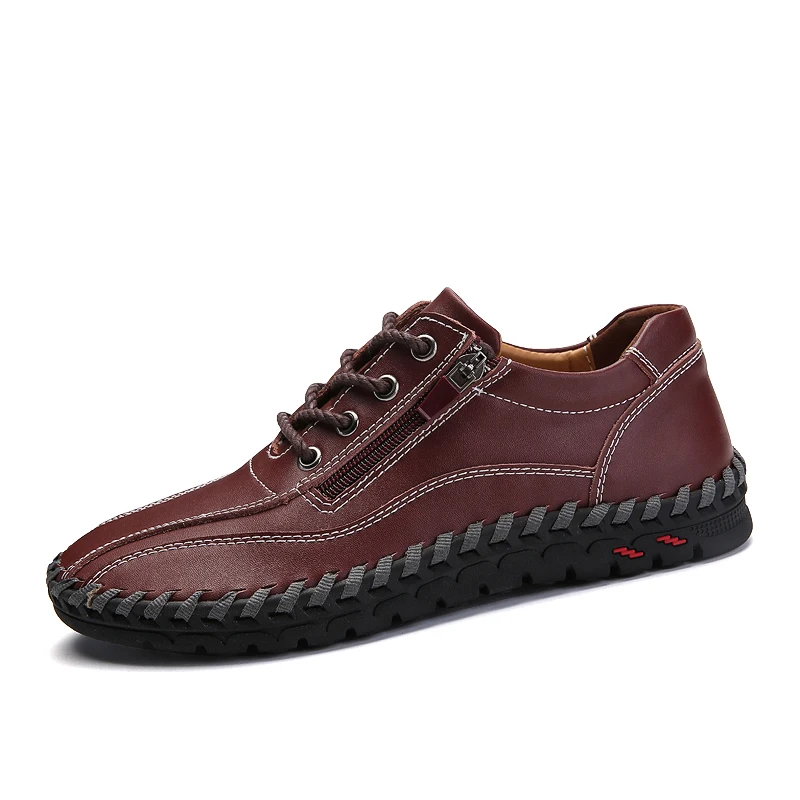 Нескользящая обувь из натуральной кожи мужские наружные кроссовки обувь для отдыха на молнии темно-синие широкие и толстые туфли большого размера 38-50