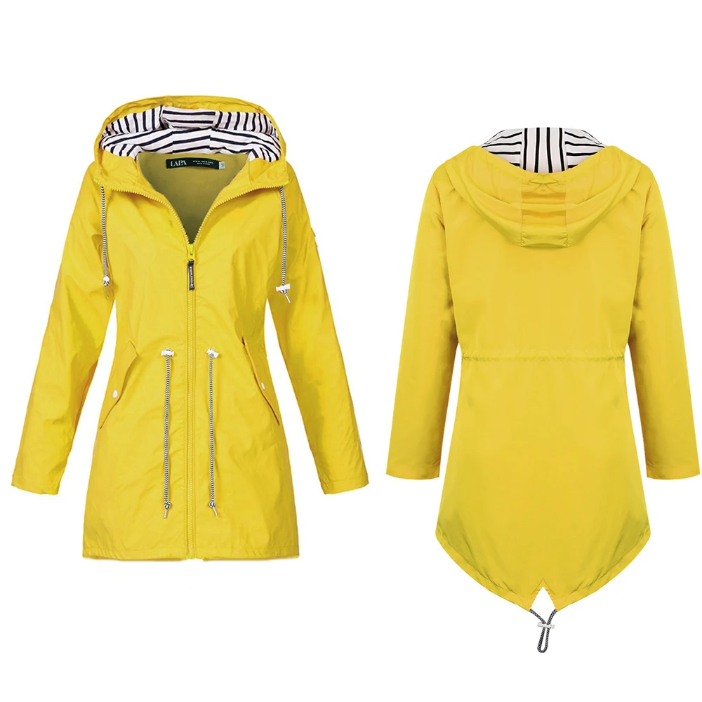 Sale Women Jacket Coat Spring Outdoor Windproof Long Sleeve Hooded Jackets Zipper Up Slim Waist Long Windbreaker for Ladies D30 1