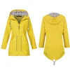 Sale Women Jacket Coat Spring Outdoor Windproof Long Sleeve Hooded Jackets Zipper Up Slim Waist Long Windbreaker for Ladies D30 1
