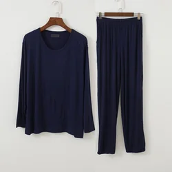 Plus Size 8XL 150KG Autumn Winter Long Sleeve Men Pajamas Sets Solid Color O Neck Modal Home Wear Large Top and Pants