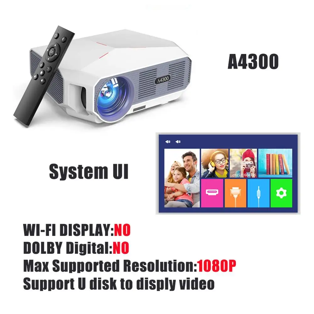 TRANSJEE LED MINI Projector 1280x720HD Home Cinema Home Entertainment Support 1080P 4600 Lumens A4300 проектор Full HD Projector wall projector Projectors