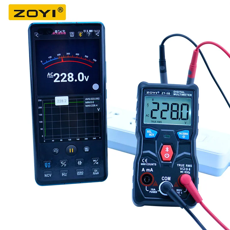 Zoyi デジタルマルチメータZT 5B,Bluetooth,ワイヤレステクノロジー,スマート,T RMS電圧計,電流計,自動アナログコンデンサ,ncv テスター|Multimeters| - AliExpress