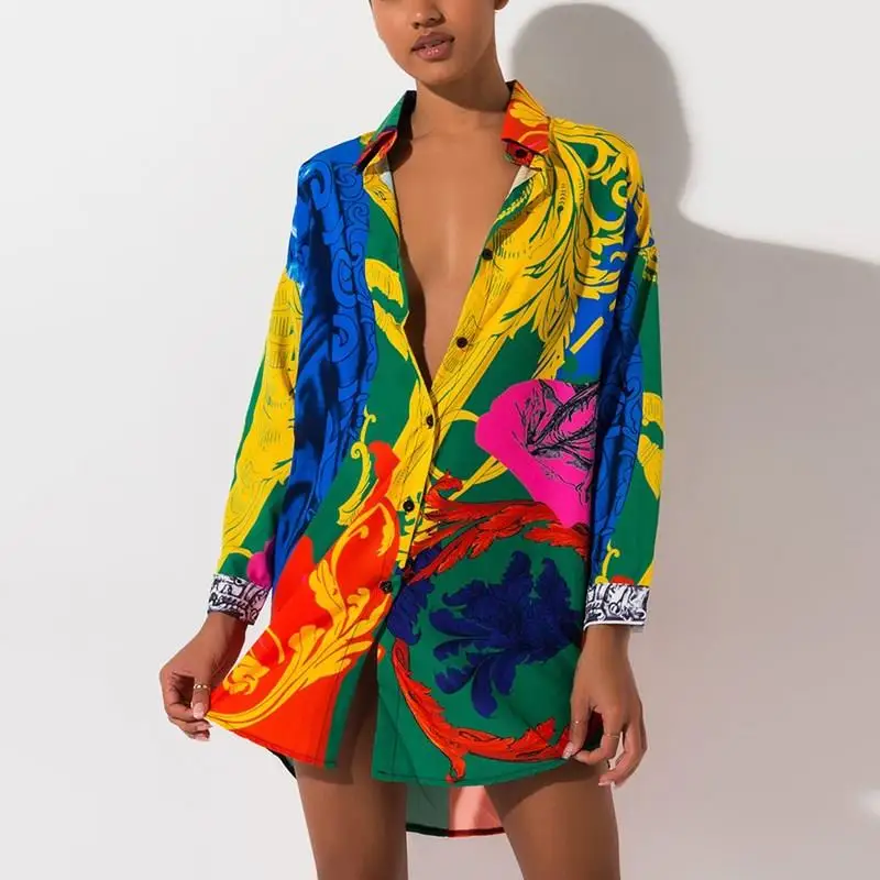 2019 женское винтажное классическое платье рубашка с принтом Офисная Женская